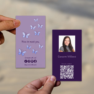 Cartão De Visita Moderno Prazer Em Conhecê-Lo Código QR Roxo Social