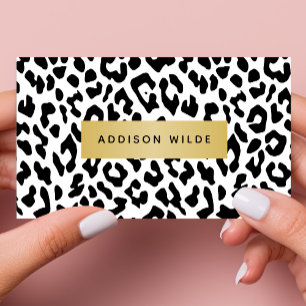Cartão De Visita Moderno Preto E Branco Leopardo Guepardo Impressão