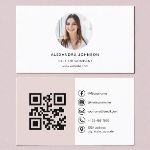Cartão de Visita Moderno Rosa Bege com Código QR p