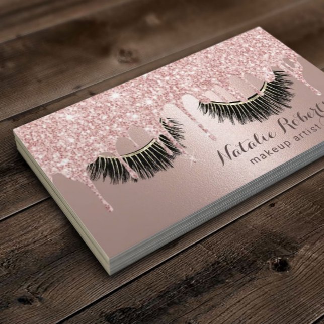 Cartão De Visita Moderno Rosa Dourado Coloca Eyelash Beauty Salon (Criador carregado)