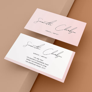 Cartão De Visita Moderno Rosto Cor-de-Rosa Minimalista Script Manus