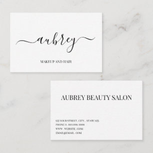Cartão De Visita Moderno script branco minimalista preto