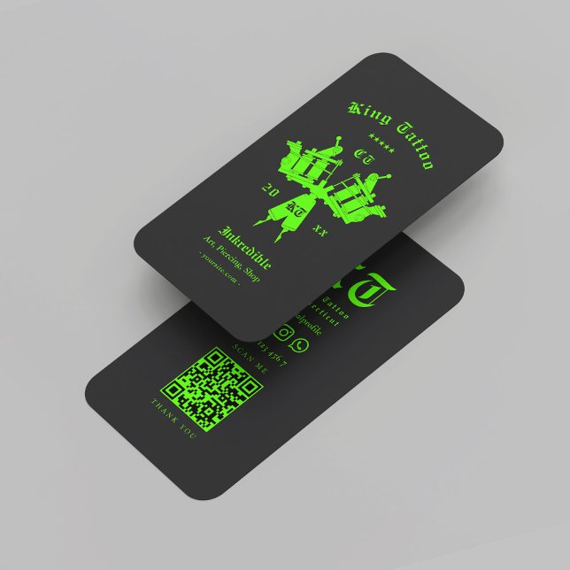 Cartão De Visita Moderno Tatuador Monograma Negro Neon Verde (Modern Tattoo Artist Monogram Black Neon Green Business Card
)