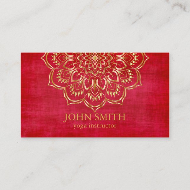 Cartão De Visita Moderno Teal e Dourado Mandala Yoga Instrutor Busi (Frente)