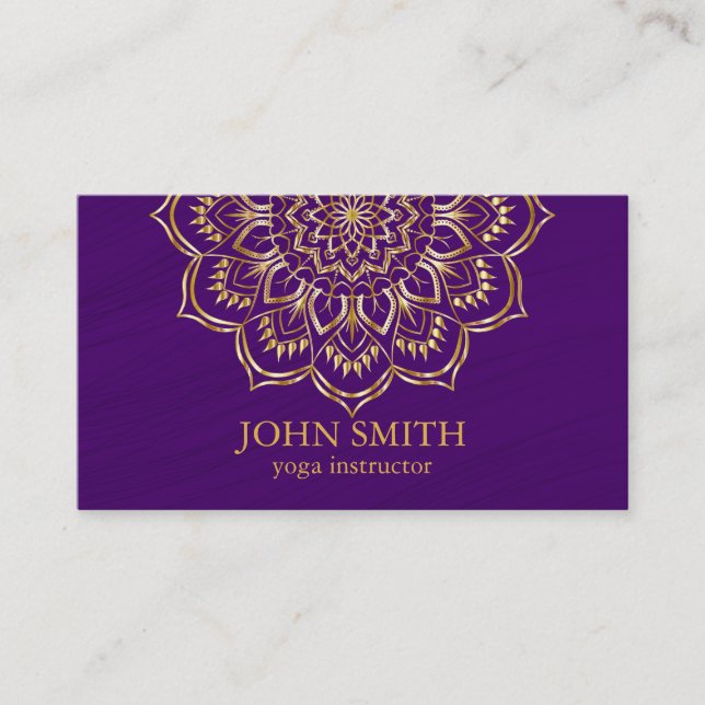 Cartão De Visita Moderno Teal e Dourado Mandala Yoga Instrutor Busi (Frente)
