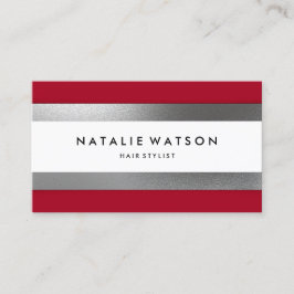 Cartão De Visita Moderno vermelho das listras de prata ásperas