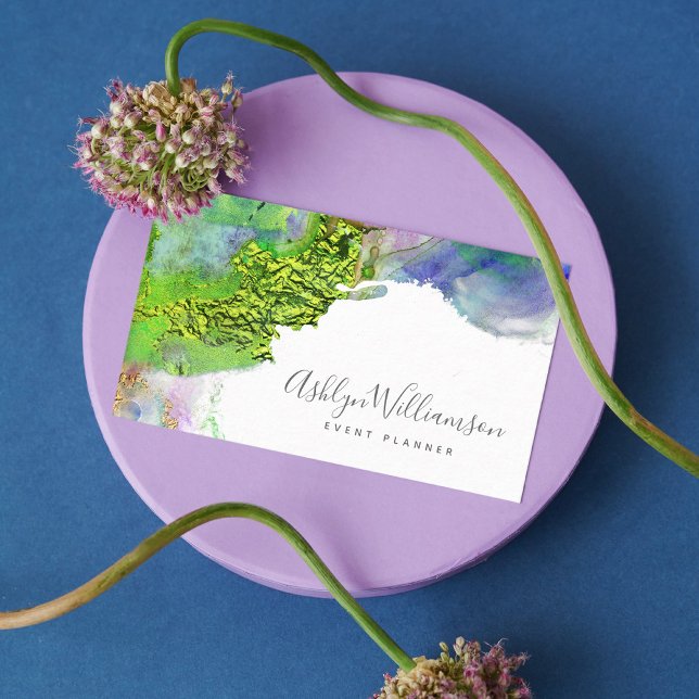 Cartão De Visita Mola aquosa, moderna, verde azul e aqua splatter (Criador carregado)