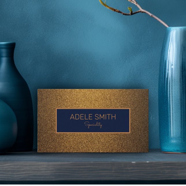 Cartão De Visita Moldura azul-de-meia-noite de cobre de luxo modern (Luxury design: copper gold background, midnight blue frame )