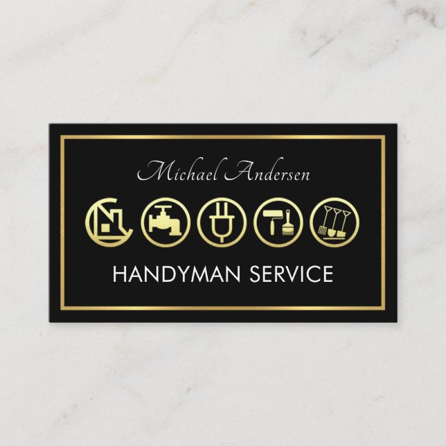 Cartão De Visita Moldura de Ferramentas de Handyman Dourada (Frente)