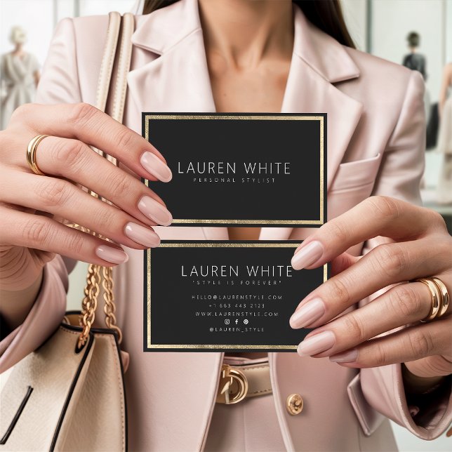 Cartão De Visita Moldura de folha de ouro elegante tendência modern (Gold foil frame elegant trendy minimal modern)