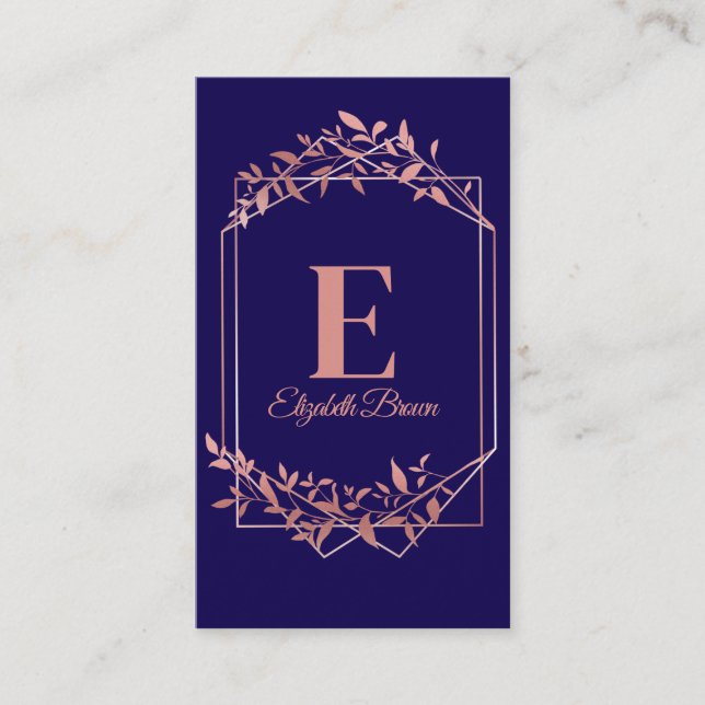 Cartão De Visita Moldura de ouro rosa, monograma e elegante, deixa  (Frente)