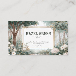 Cartão De Visita Moldura Dourada Floral de Jardim Florestal Elegant