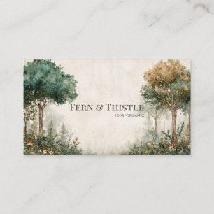 Cartão De Visita Moldura Dourada Floresta Esmeralda Aquarela Elegan