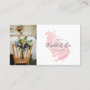 Cartão De Visita Moldura Dourada Moderna Foto em Aquarela Rosa