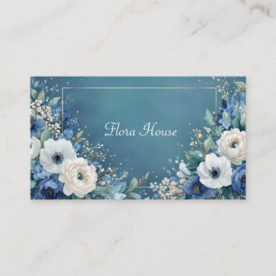 Cartão De Visita Moldura Floral Azul Turquesa Elegante Dourada Aqua
