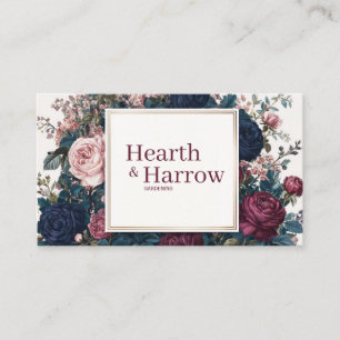 Cartão De Visita Moldura Floral Rosa Burgundy Navy Gótico Temperame