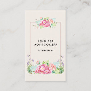 Cartão De Visita Moldura Floral Rosa Moderno em Aquarela