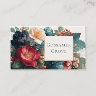 Cartão De Visita Moldura Gótica Vintage Floral Vermelho Verde Água 