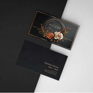Cartão De Visita Moldura Preta Luxuosa Dourada Floral Elegante Meia