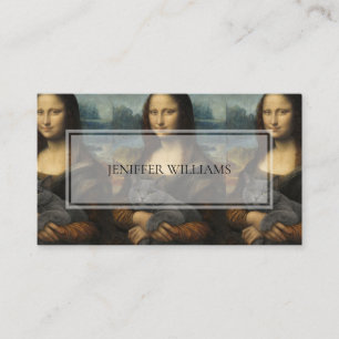 Cartão De Visita Mona Lisa segurando um gato cinza elegante