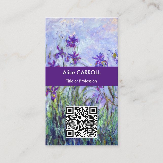 Cartão De Visita Monet - Lilac Irises / Iris Mauves - Código QR (Frente)