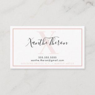 Cartão De Visita MonOGRAM elegante script moderno, rosa pálido