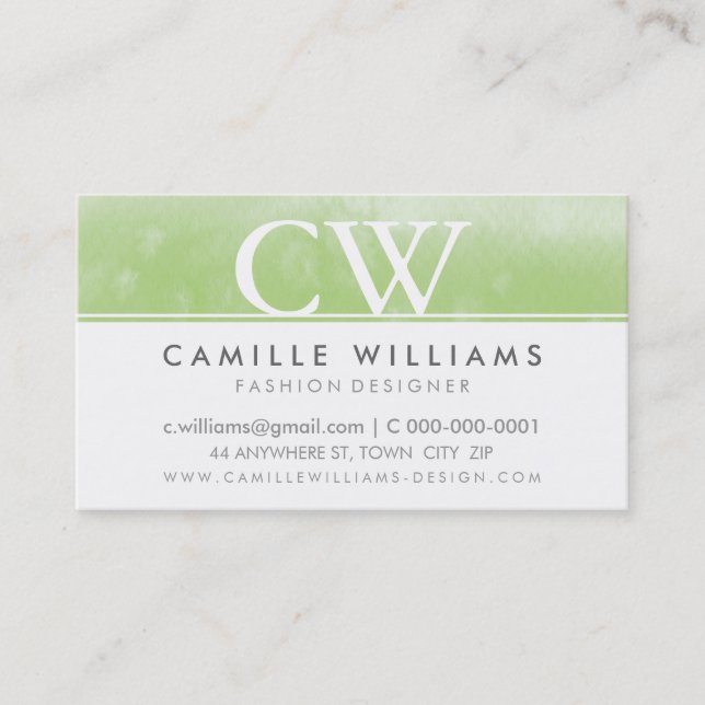 Cartão De Visita MONOGRAM LOGO branco ombre verde (Frente)