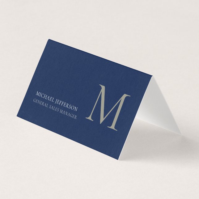 Cartão De Visita Monogram Plain Dark Blue Trendy Business Card (Frente)