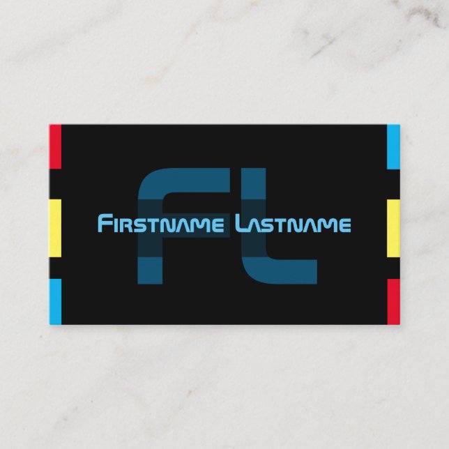 Cartão De Visita Monograma amarelo azul-vermelho-escura mínimo Eleg (Frente)