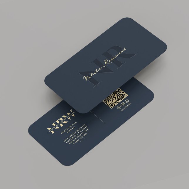 Cartão De Visita Monograma Azul Escuro Profissional Moderno Elegant (Elegant Modern Professional Dark Blue Monogram Business Card
)