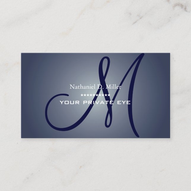 Cartão De Visita Monograma Azul Meia-Noite (Frente)