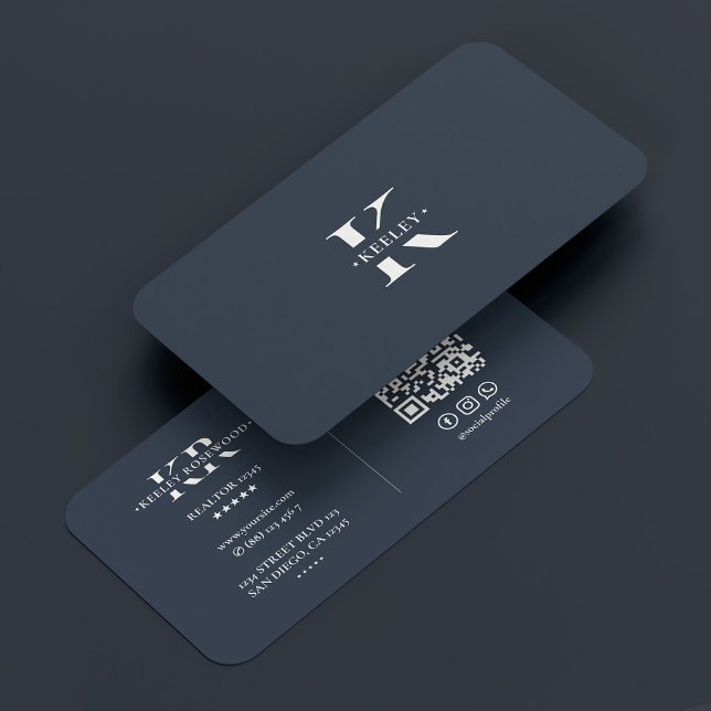 Cartão De Visita Monograma Azul Moderno Simples Inicial (Monogram Charcoal Blue Modern Simple Initial Business Card
)