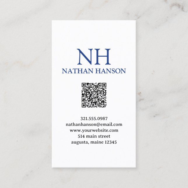 Cartão De Visita Monograma Azul Simples Moderno (Frente)