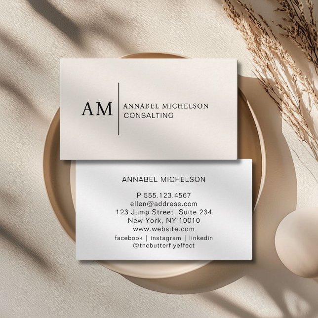 Cartão de visita Monograma Beige (Monogram Beige Business Card)