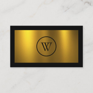 Cartão De Visita Monograma Black Chalkboard Gold Foil Simples Moder