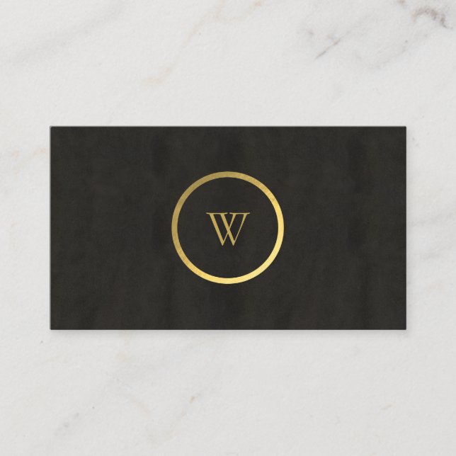 Cartão De Visita Monograma Black Chalkboard Gold Foil Simples Moder (Frente)