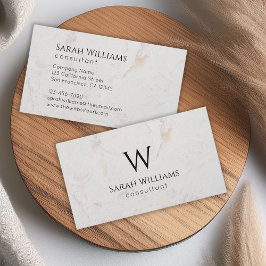 Cartão De Visita Monograma Branco Marble Simples Preto Moderno Inic