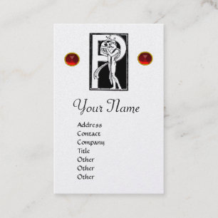 CARTÃO DE VISITA MONOGRAMA BRANCO PRETO P ALEPHABET LETTER,RUBY VER