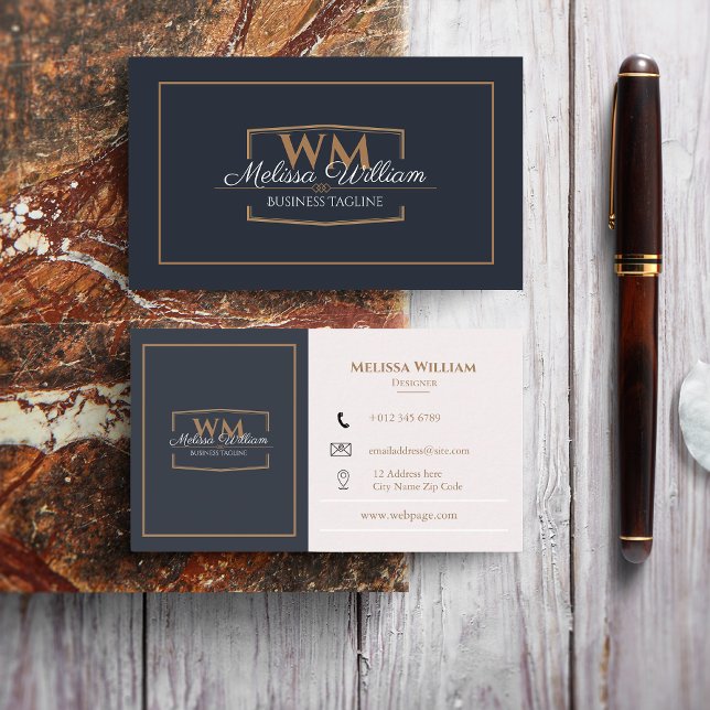 Cartão De Visita Monograma branco preto simples (Criador carregado)