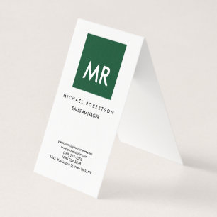 Cartão De Visita Monograma branco verde de qualidade único elegante