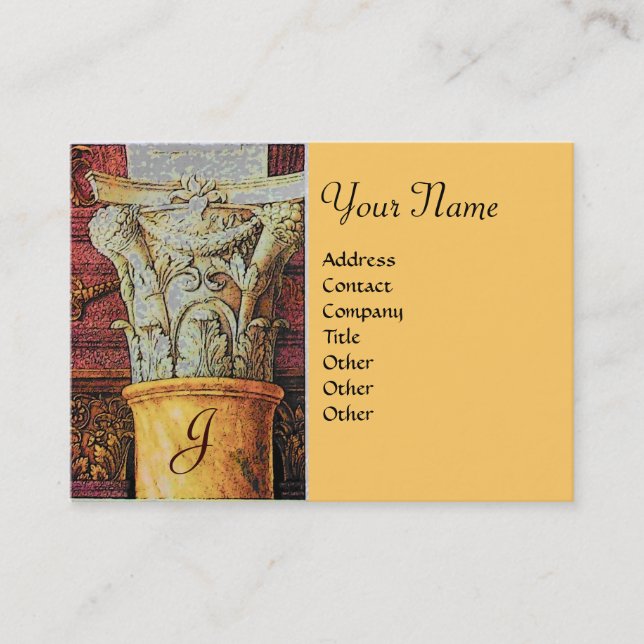 Cartão De Visita MONOGRAMA CLÁSSICA, castanho-vivo, cinza, amarelo (Frente)