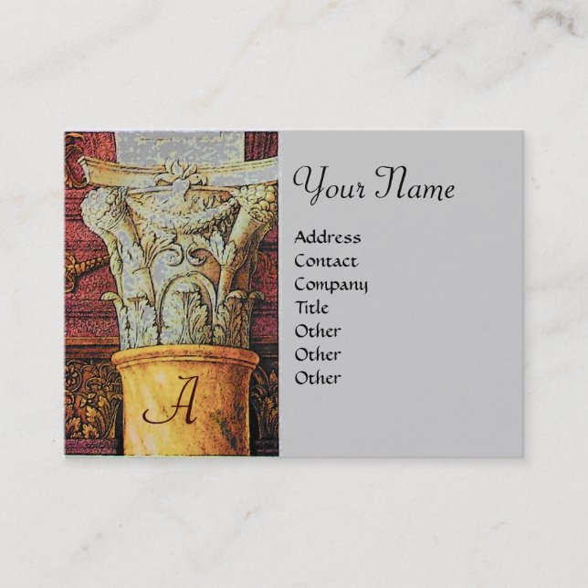 Cartão De Visita MONOGRAMA CLÁSSICA, castanho-vivo, cinza, amarelo (Frente)