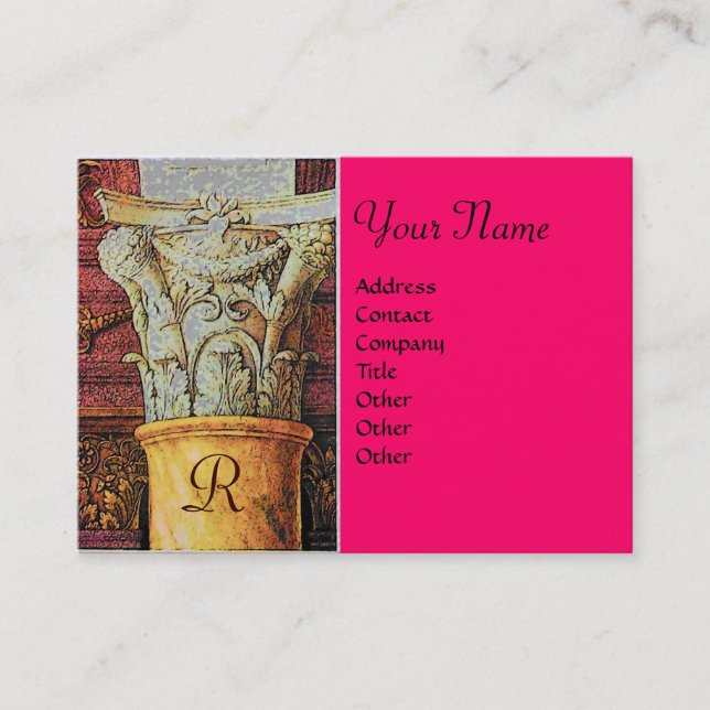 Cartão De Visita MONOGRAMA CLÁSSICA, rosa brilhante, fúcsia (Frente)