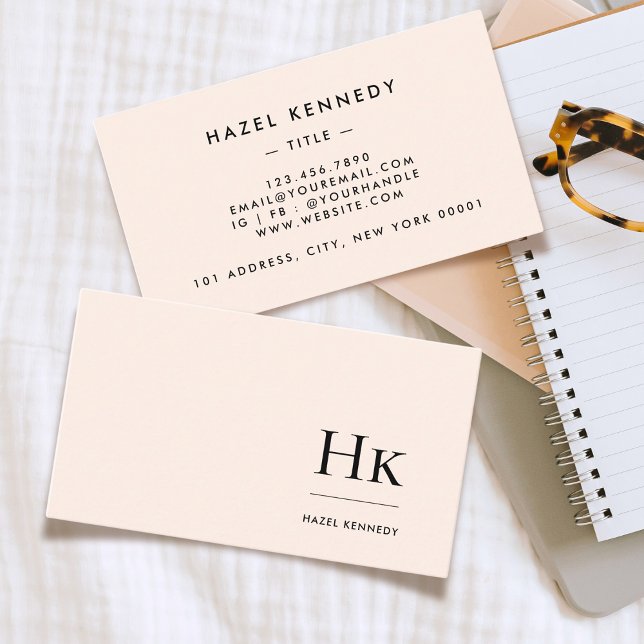 Cartão De Visita Monograma | Clássico Elegante Simples, Rosa-Blush  (Criador carregado)