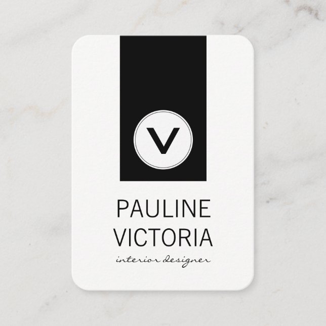 Cartão De Visita Monograma Clássico / Ênfase Preta (Frente)