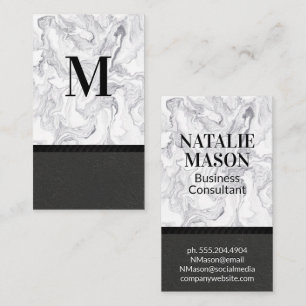 Cartão De Visita Monograma clássico Marble Moderno Textura negra