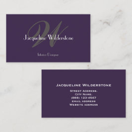 Cartão De Visita Monograma Clássico Moderno e Nome Púrpura Chic Clá