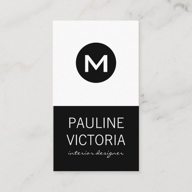 Cartão De Visita Monograma Clássico / Preto e Branco (Frente)