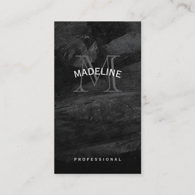 Cartão De Visita Monograma Clássico | Textura Negra (Frente)