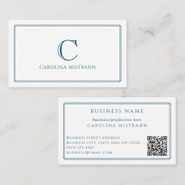 Cartão De Visita Monograma Código QR Borda Azul Marinho Elegante